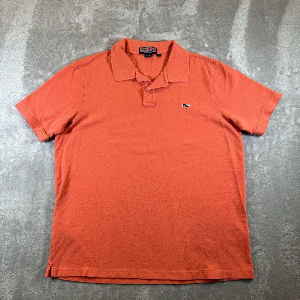 Vineyard Vines Polo Shirt Mens Size‎ Large Orange Coral Lightweight Cotton